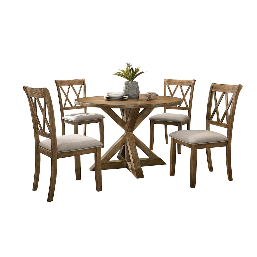 Windvale Tan Wood 5-Piece Dining Set with Upholstered Chairs