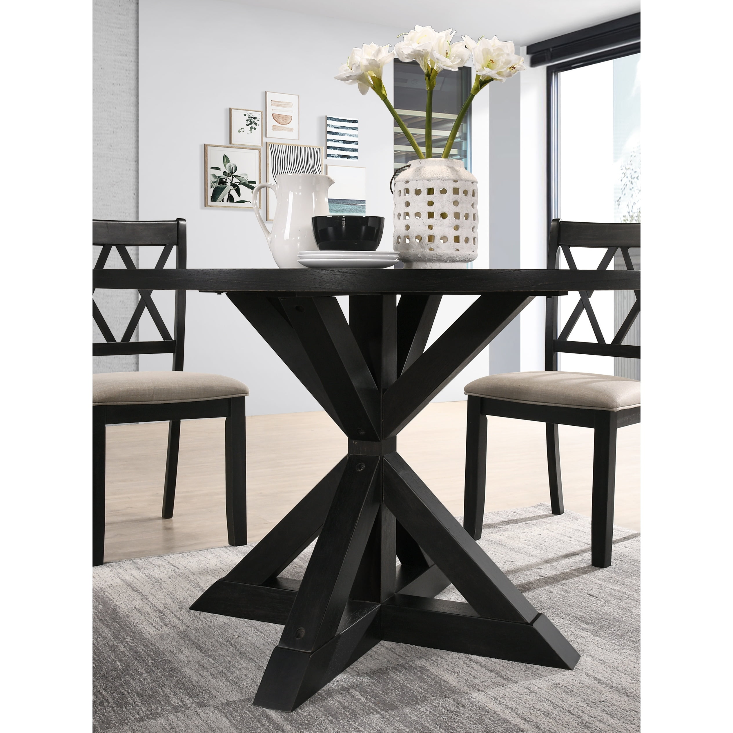 Roundhill Furniture Windvale CrossBuck Base Dining Table Black