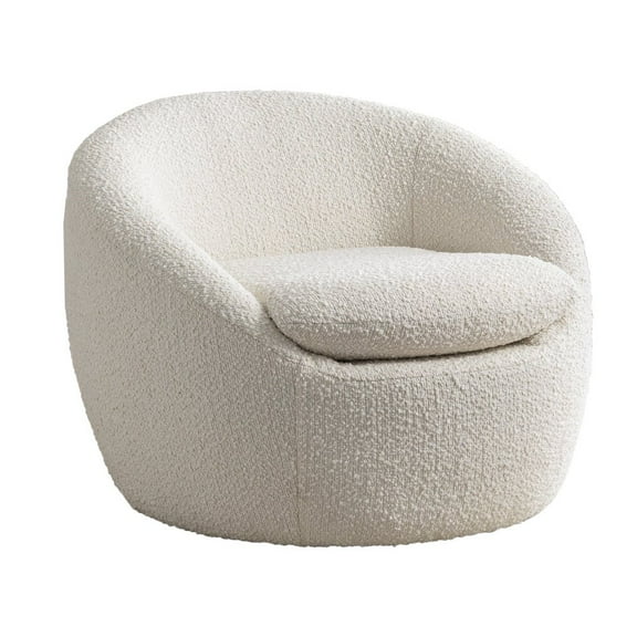 Roundhill Furniture Winnie Modern Teddy Boucle Fabric Barrel Chair, 360 Degree Swivel, White