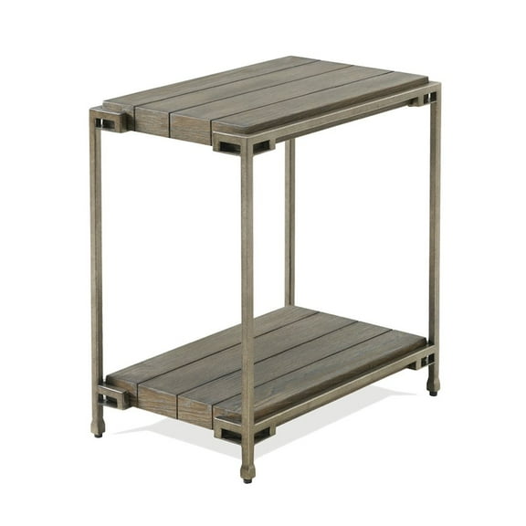 Roundhill Furniture Wood/Metal Corbeta Chairside Table in Aged Graphite Gray