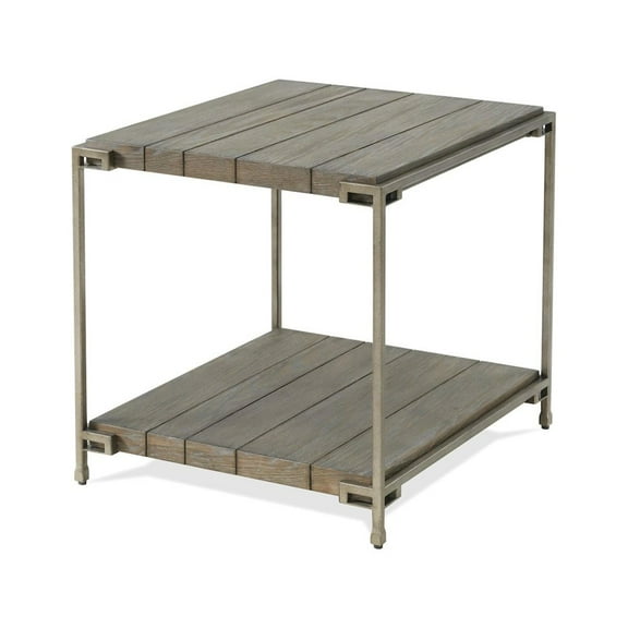 Roundhill Furniture Wood/Metal Corbeta End Table with Shelf in Graphite Gray