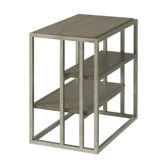Roundhill Furniture Wood/Metal Padena Chairside Table in Aged Graphite Gray