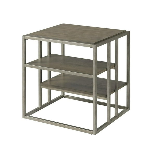 Roundhill Furniture Wood/Metal Padena End Table with Shelf in Graphite Gray