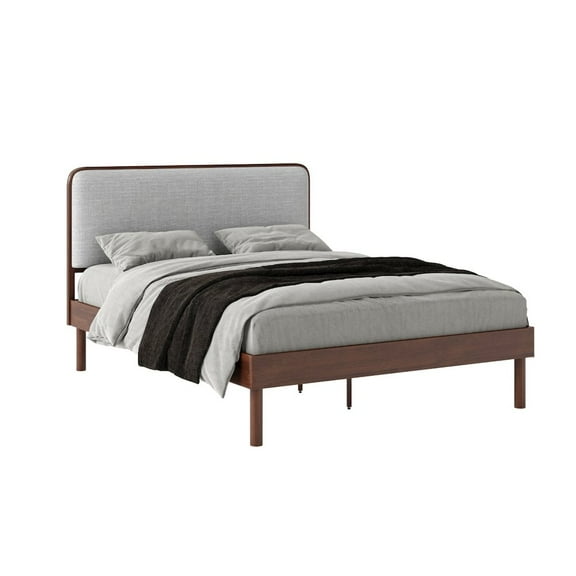 Roundhill Furniture Wyller Rubberwood Platform Bed, Natural Walnut Finish, Queen