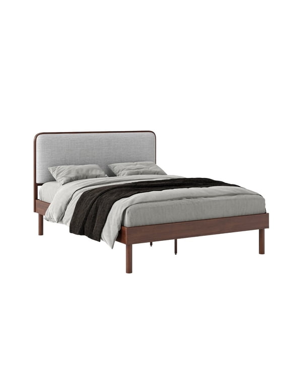 Wyller Rubberwood Platform Bed, Natural Walnut Finish, Queen
