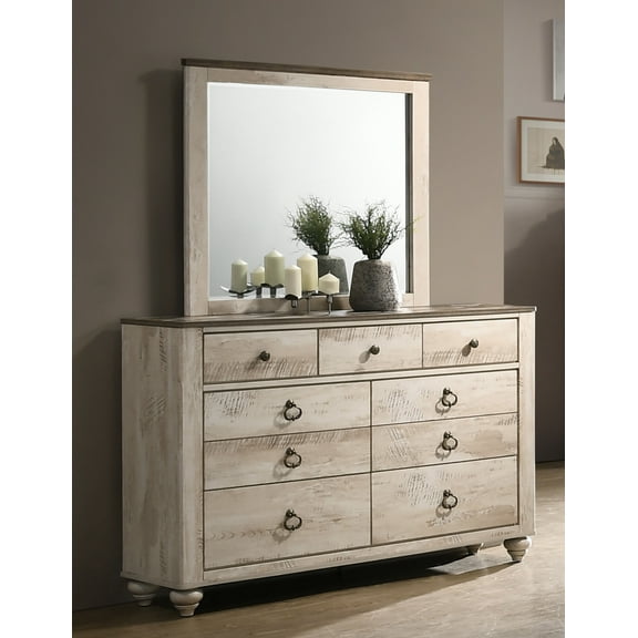 Roundhill Imerland Contemporary White Wash Finish 7-Drawer Dresser and Mirror