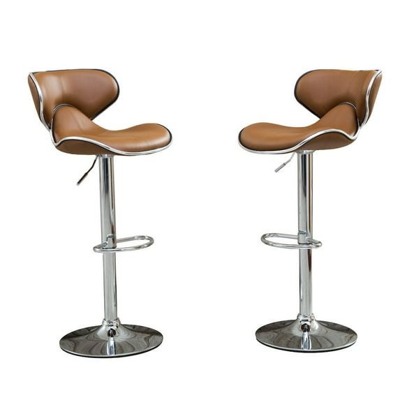 Roundhill Masaccio Cushioned Leatherette Upholstery Airlift Adjustable Swivel Barstool with Chrome Base, Set of 2, Multiple Colors Available