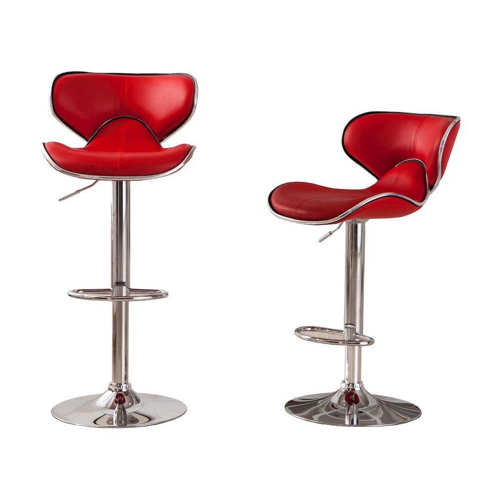 Red Faux Leather Adjustable Swivel Bar Stools with Chrome Base, Set of 2