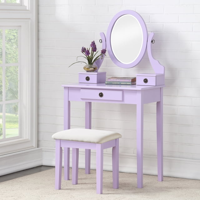 Roundhill Furniture Moniya Bedroom Vanity Set with Mirror, Wood Makeup