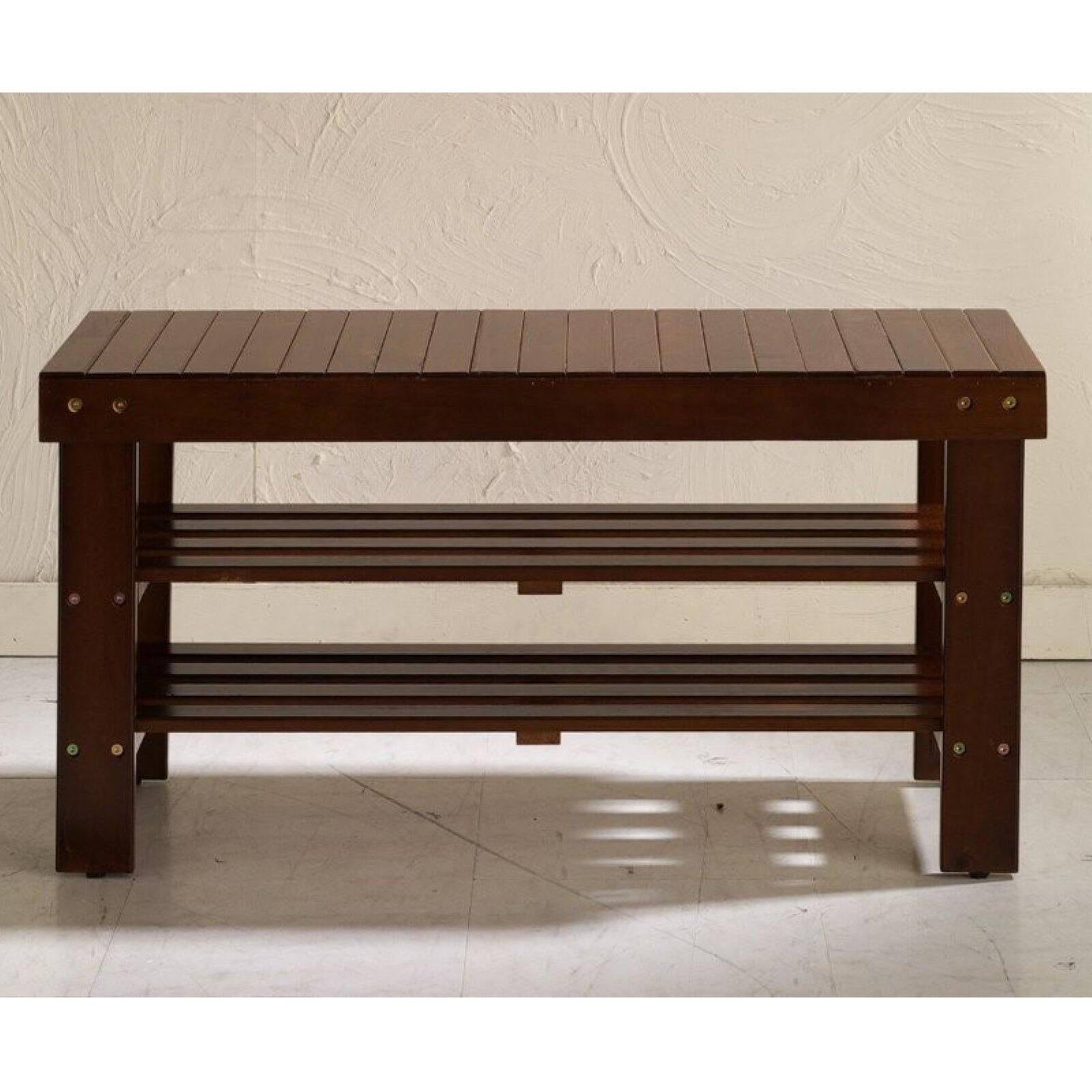 Cherry Finish Solid Wood Entryway Storage Shoe Bench