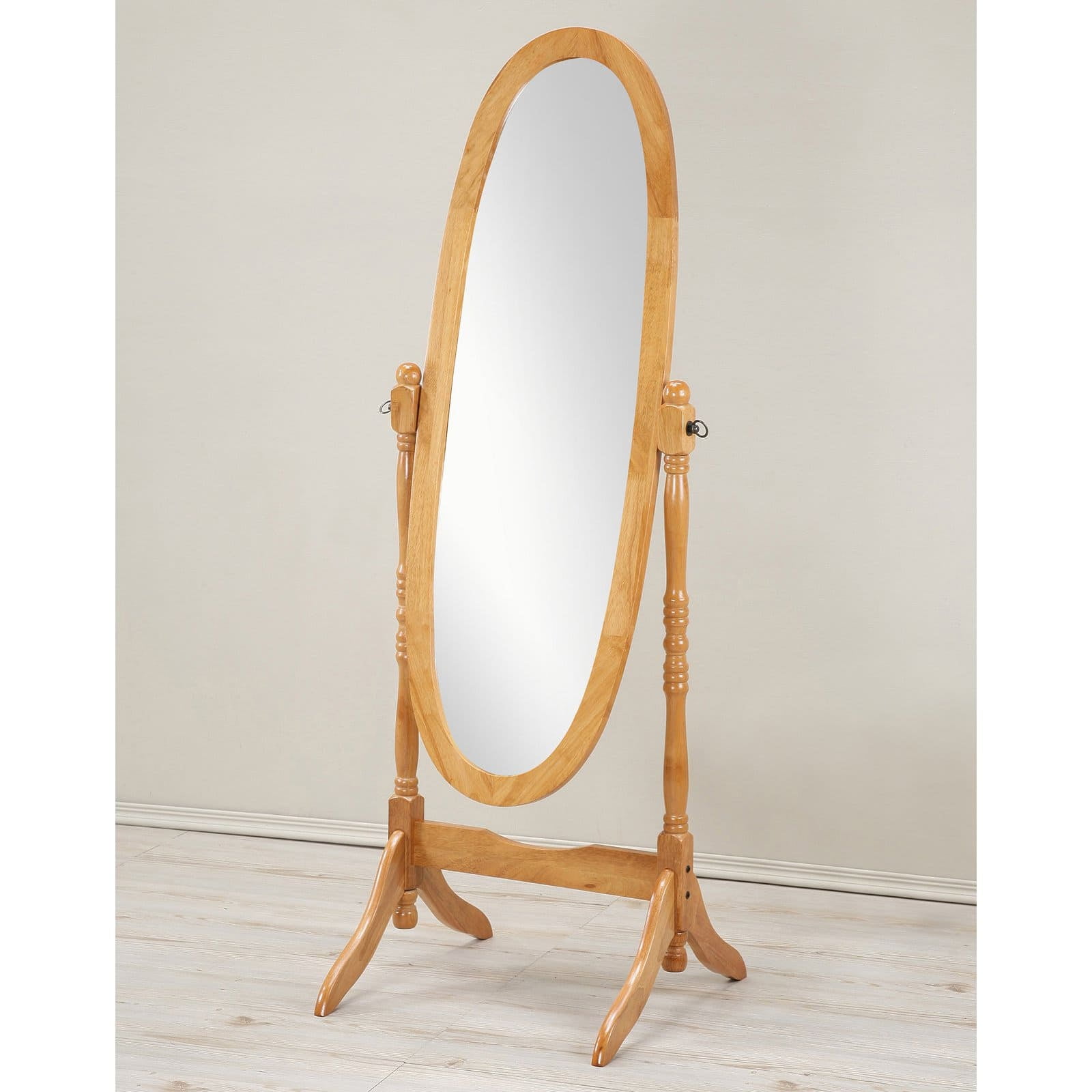 Roundhill Traditional Queen Anna Style Wood Floor Cheval Mirror, Oak Finish 