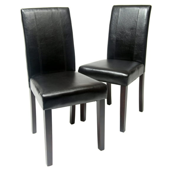 Roundhill Urban Style Solid Wood Leatherette Parson Chair in Black(Set of 2)