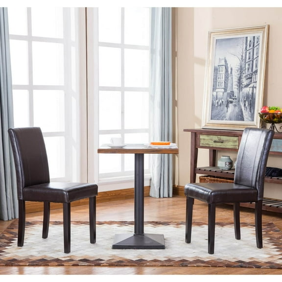 Roundhill Urban Style Solid Wood Leatherette Parson Chair in Brown(Set of 2)