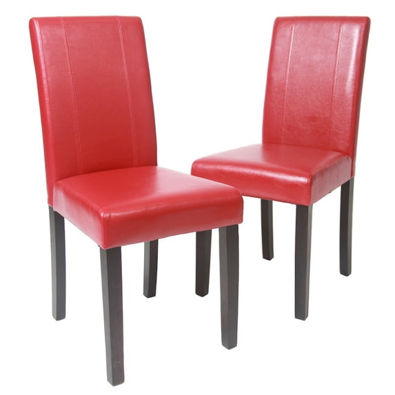 Roundhill Urban Style Solid Wood Leatherette Parson Chair in Red(Set of 2)