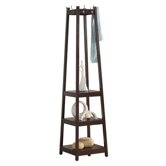 Roundhill Vassen Coat Rack With 3-Tier Storage Shelves, Espresso