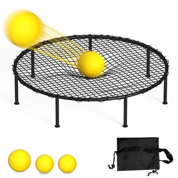 Roundnet Game Set with 3 Balls, Beach Ball Game set, High-Tension PE Net, Metal Frame, 7 Legs, Carrying Bag, for Lawn, Backyard Outdoor Indoor Sport