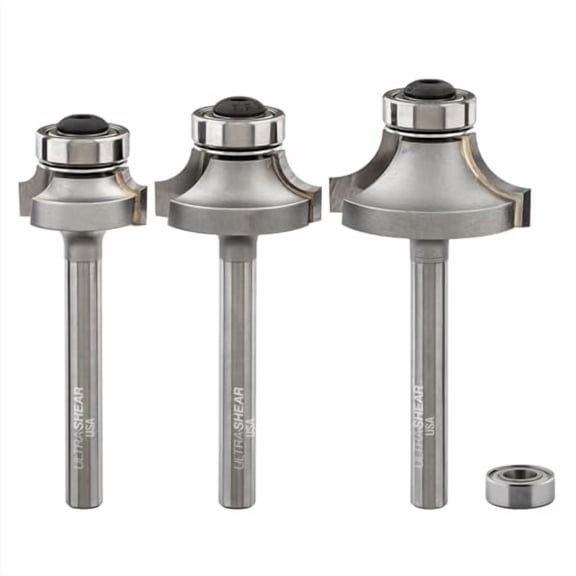 Roundover Router Bit Set, 1/4" Shank, 2 Flute, 3/8", 1/4" & 1/8" Radius, Carbide Tipped, USA Made - USROSET-1$$Tools & Hardware Other