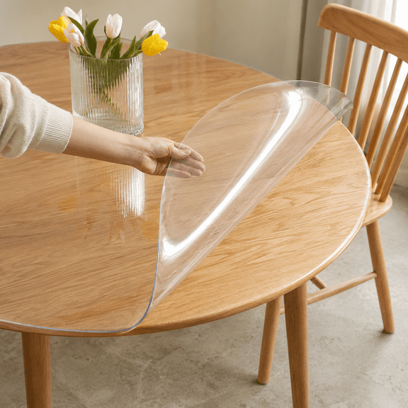 Roundr Table Cover Protector 24 Inch 2mm Thick For Dining Room Waterproof Plastic Pvc Vinyl Tablecloth Circle Tabletop Protective Padnture Surface