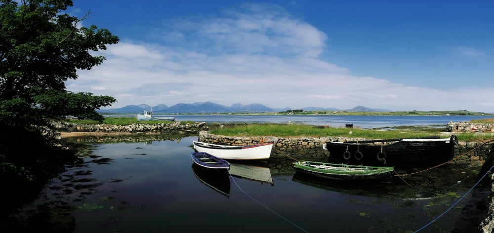 Roundstone Connemara Co Galway Ireland Boats Near The Shore Canvas Art - The Irish Image Collection Design Pics (44 x 21)