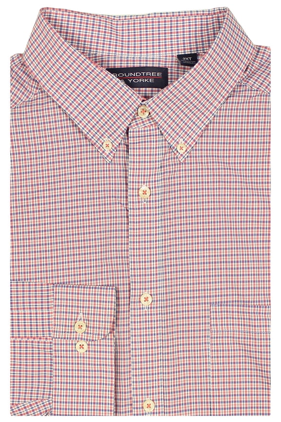 Big and Tall Luxury Cotton Men's Long Sleeve Shirt (White 300, Red & Blue, XX-Large Big, 2XB)
