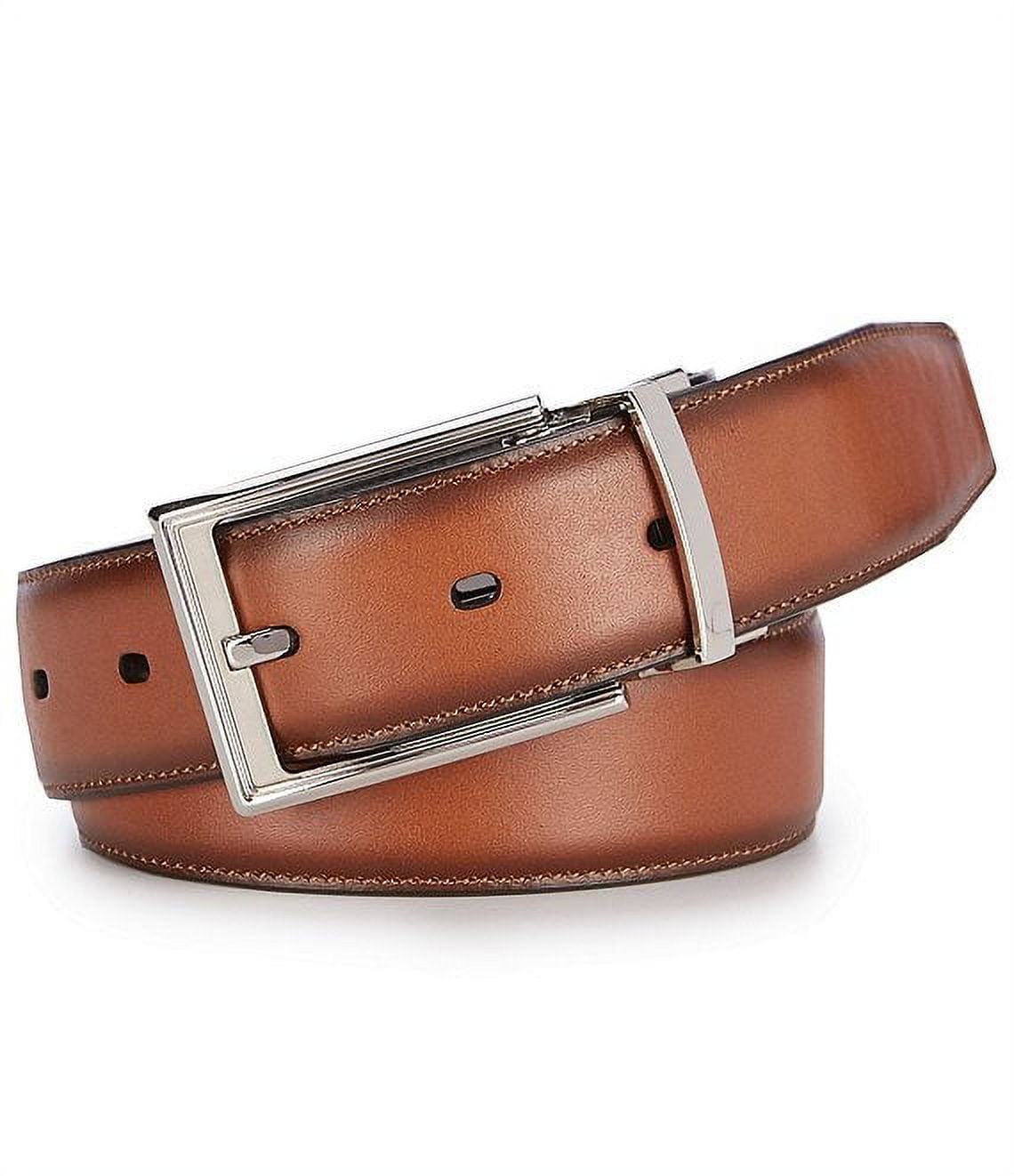 Roundtree & Yorke Men's BROWN Shiny Nickle Reversible Leather Belt, 44