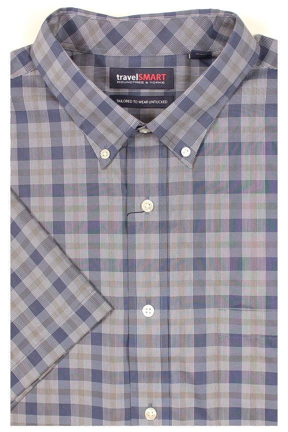 TravelSMART Men's Short Sleeve Button-Down Shirt Non-Iron Regular Sizes (Small, Dusty Blue 551)