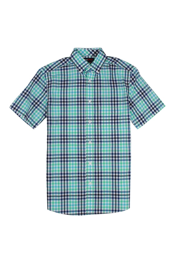 TravelSMART Men's Short Sleeve Button-Down Shirt Non-Iron Regular Sizes (Small, Green Turquoise 511)