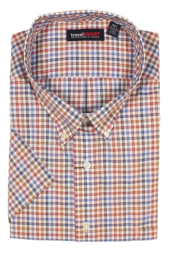 TravelSMART Men's Short Sleeve Button-Down Shirt Non-Iron Regular Sizes (Small, White 540 Multicolor)