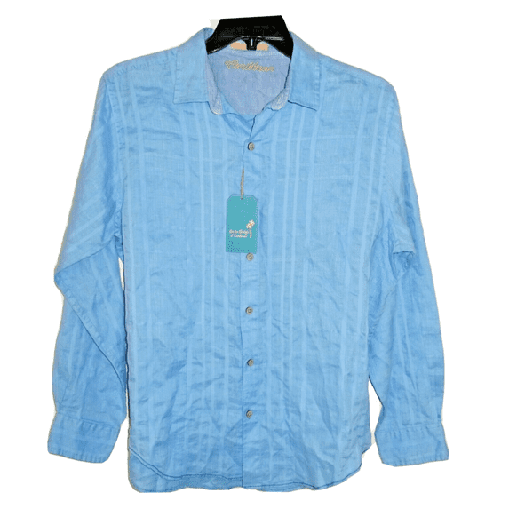 Roundtree and Yorke Caribbean Men's Linen Shirt, Canal Blue, XL