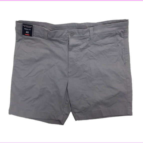 Roundtree and Yorke Flat Front Trim Fit Shorts, SilverCLD33, 40x7