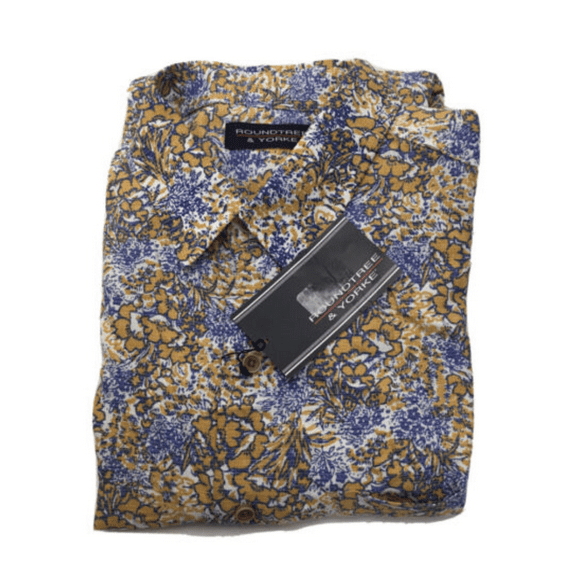 Roundtree and Yorke Men's SS Plaid Shirt, Modal/Polyester, Golden, Size XL