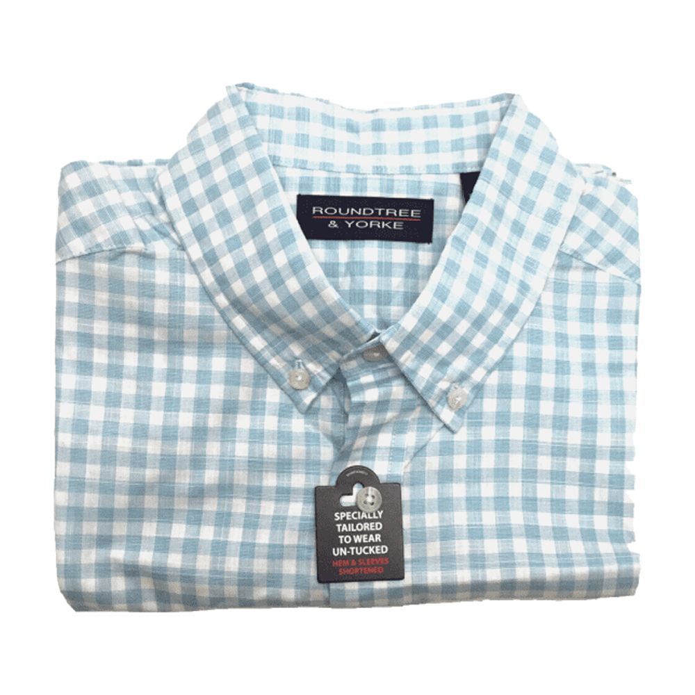 Roundtree and Yorke Men s Short Sleeve Shirt Light Aqua Plaid Large Walmart