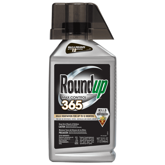Roundup Concentrate Max Control 365 Weed & Grass Killer, 32 oz., Visible Results in 12 Hours