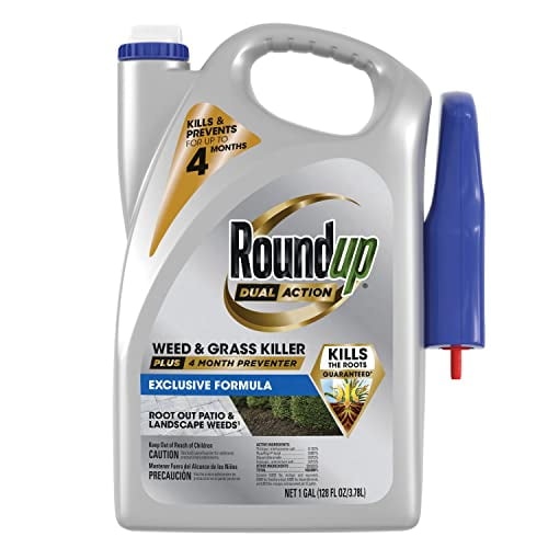 Roundup Dual Action Weed and Grass Killer Plus 4 Month Preventer, for Patios and Landscapes, Kills Down to The Root, Rainproof in As Fast As 30 Minutes, 1 gal.