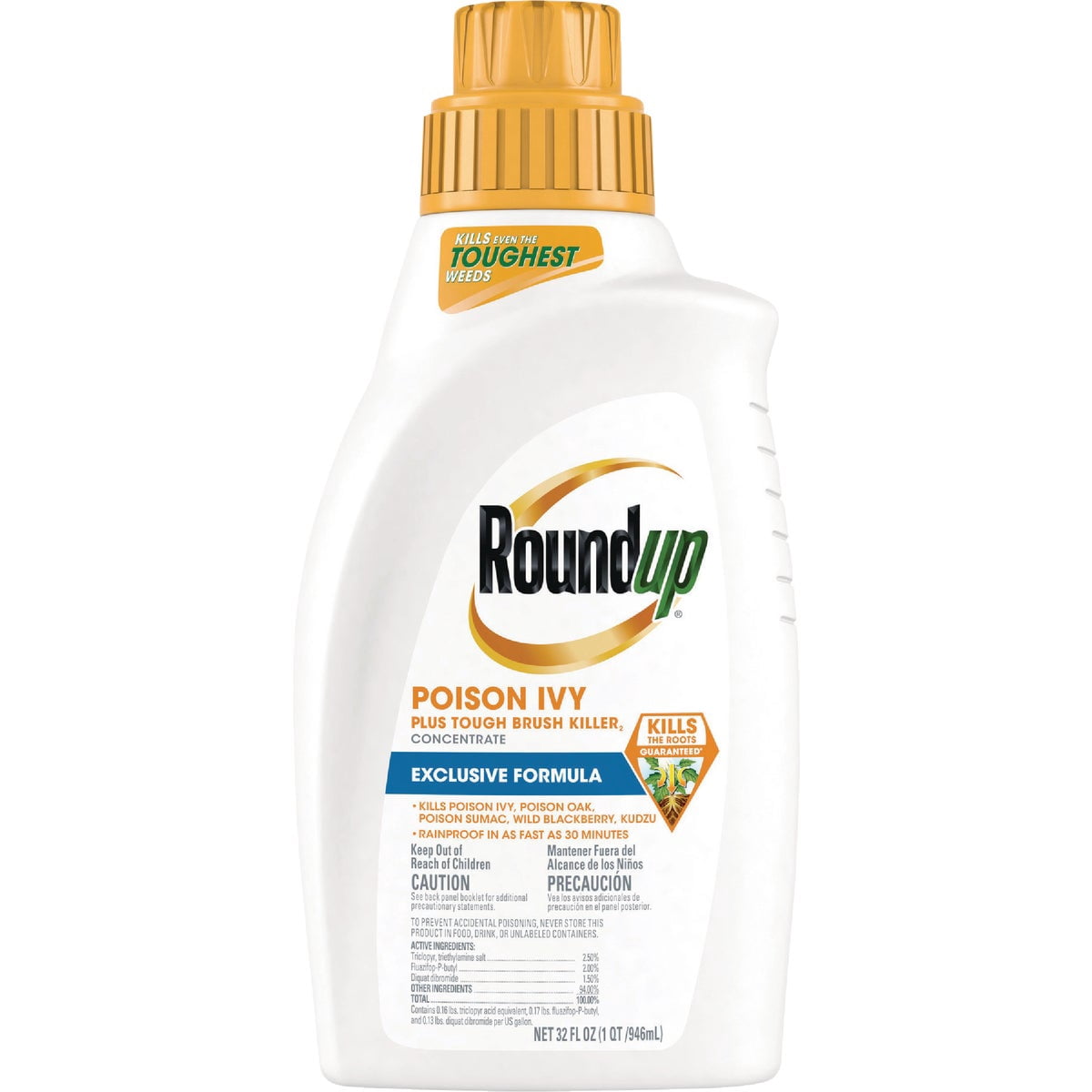 Roundup Poison Ivy Plus Tough Brush Killer Concentrate, Visible Results in Hours, 32 fl. oz.