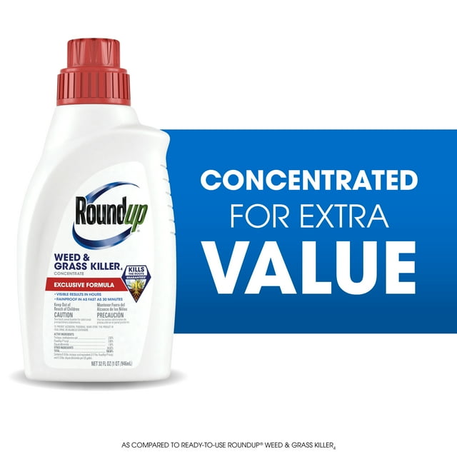 Roundup Weed & Grass Killer₄ Concentrate, Use In Flower Beds and other areas of your yard, 32 fl.oz.