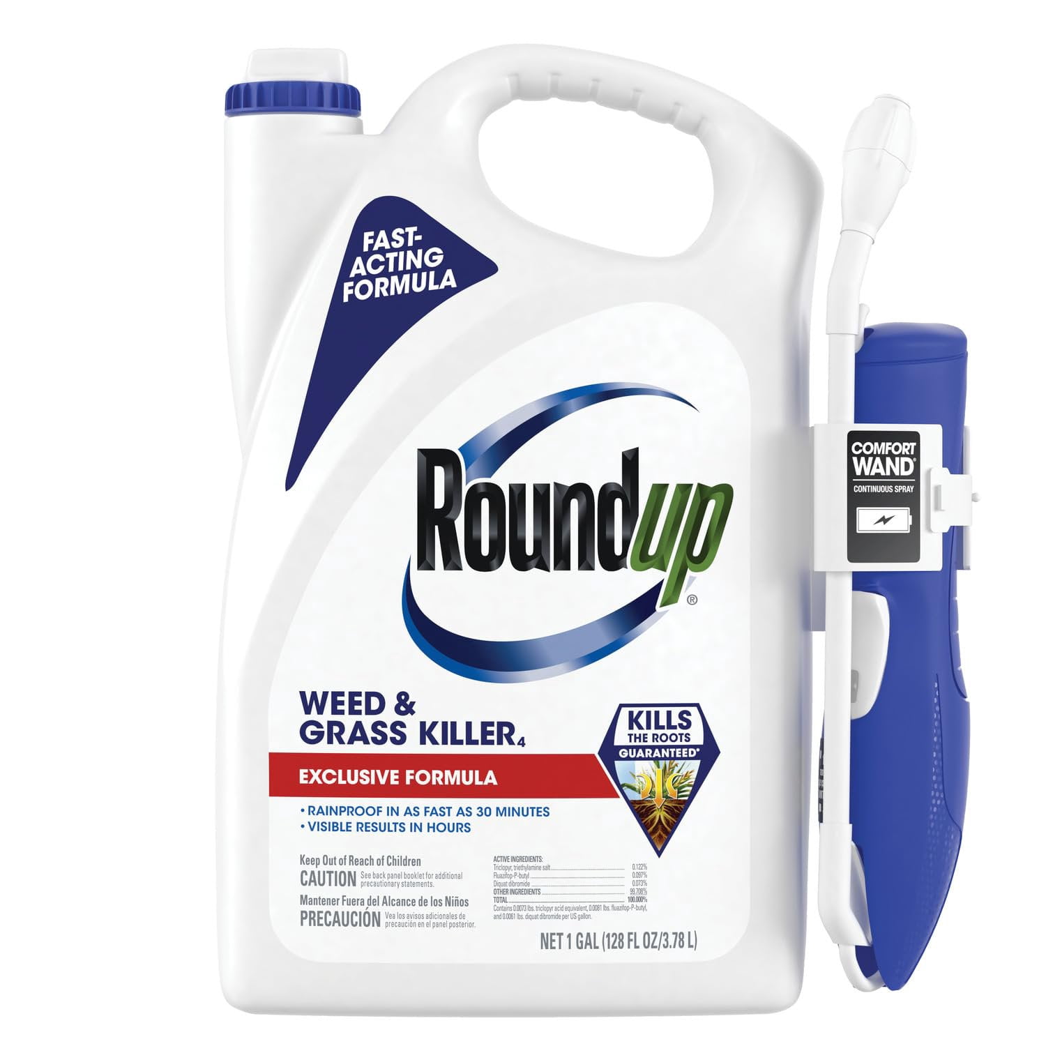 Roundup Weed & Grass Killer with Comfort Wand, Use in and Around Flower Beds, Trees, and Driveways, 1 gal.