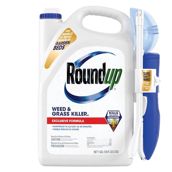 Roundup Weed & Grass Killer with Sure Shot Wand, Use in and Around Flower Beds, Trees, and Driveways, 1 gal.