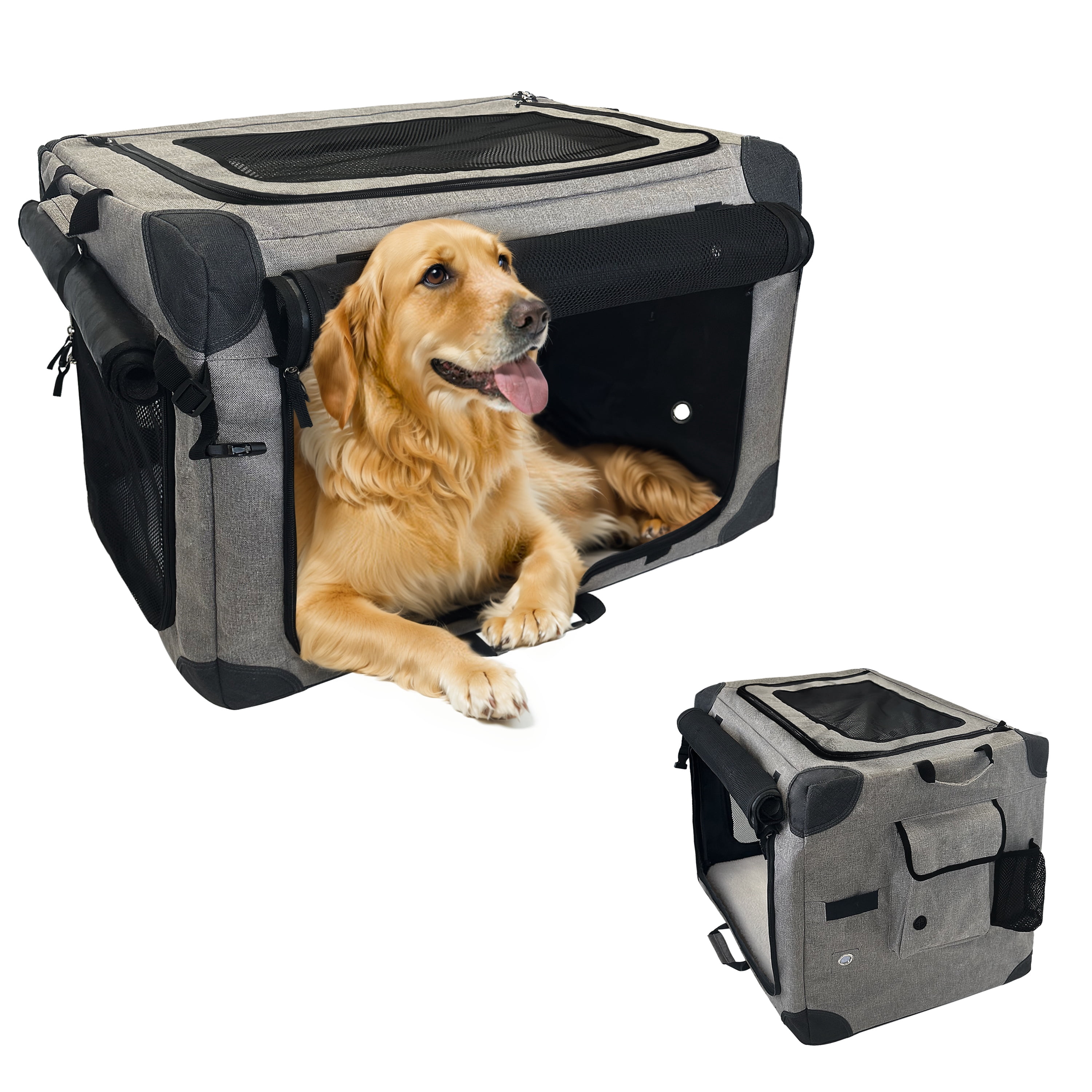 Rounuo 4-Door Soft Collapsible Dog Crate,Dog Cage for Large Dog ...