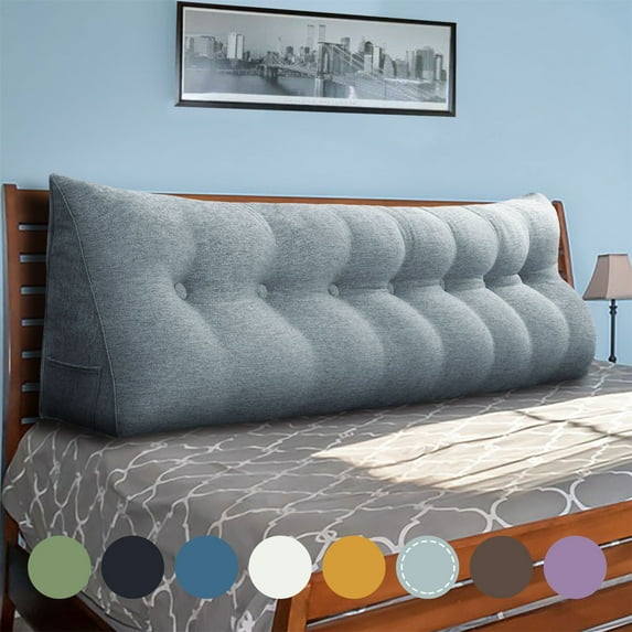 Rounuo Bed Wedge Pillow for Headboard, King Triangular Reading Pillow Linen Large Bolster Backrest Support Ergonomics Cushion Gray 76"x20"
