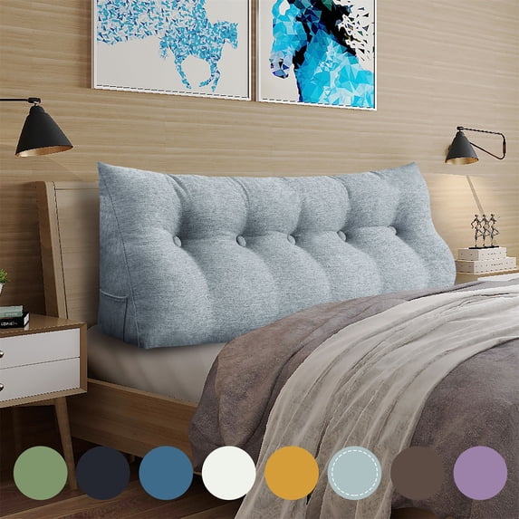 Rounuo Bed Wedge Pillow for Headboard, Queen Triangular Reading Pillow Linen Large Bolster Backrest Support Ergonomics Cushion Gray 59"x20"