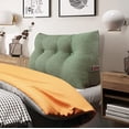 thumbnail image 1 of Rounuo Bed Wedge Pillow for Headboard, Twin Triangular Reading Pillow Linen Large Bolster Backrest Support Upholstered Lumbar Cushion Green 39"x20", 1 of 7