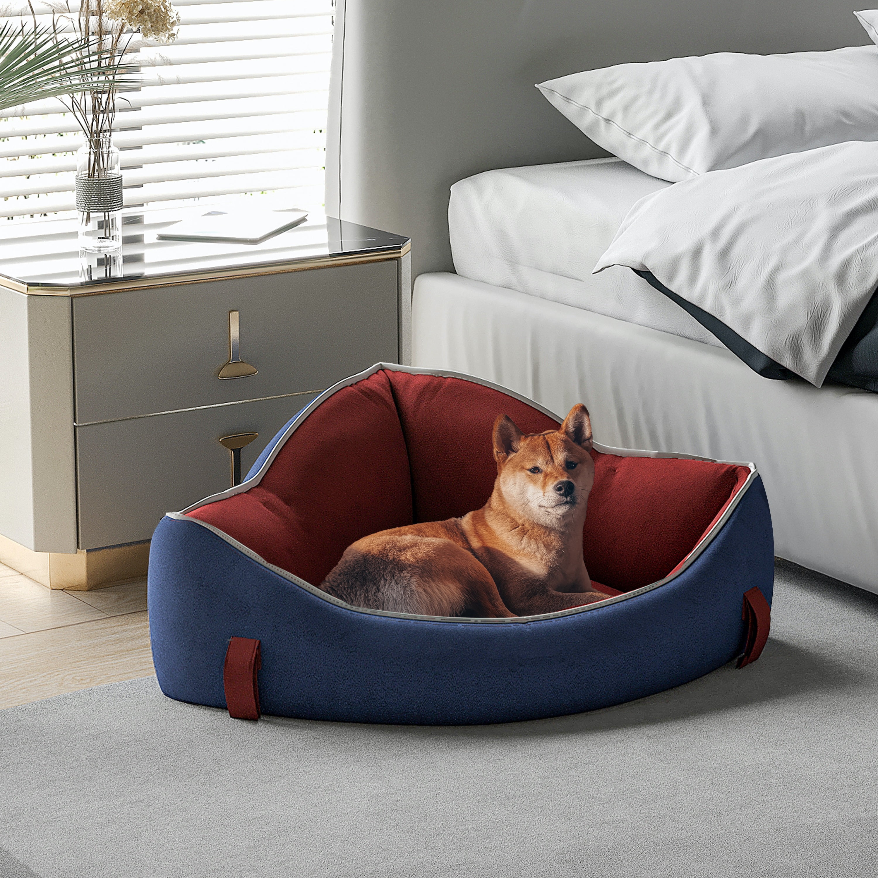 Rounuo Calming Dog Bed for Small Medium Dogs Cats Indoor Cozy Cat Bed