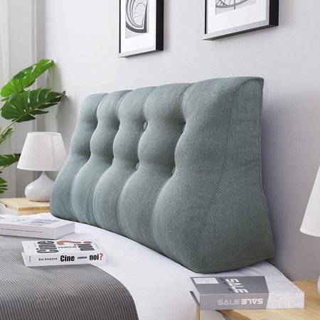 Rounuo Elevated Headboard Pillow Wedge Full Large Bolster Pillow for Bed Curved Reading Pillow Back Support Pillow for Sitting Up in Bed XXL Couch Daybed Bed Rest Backrest Cushion Linen Gray