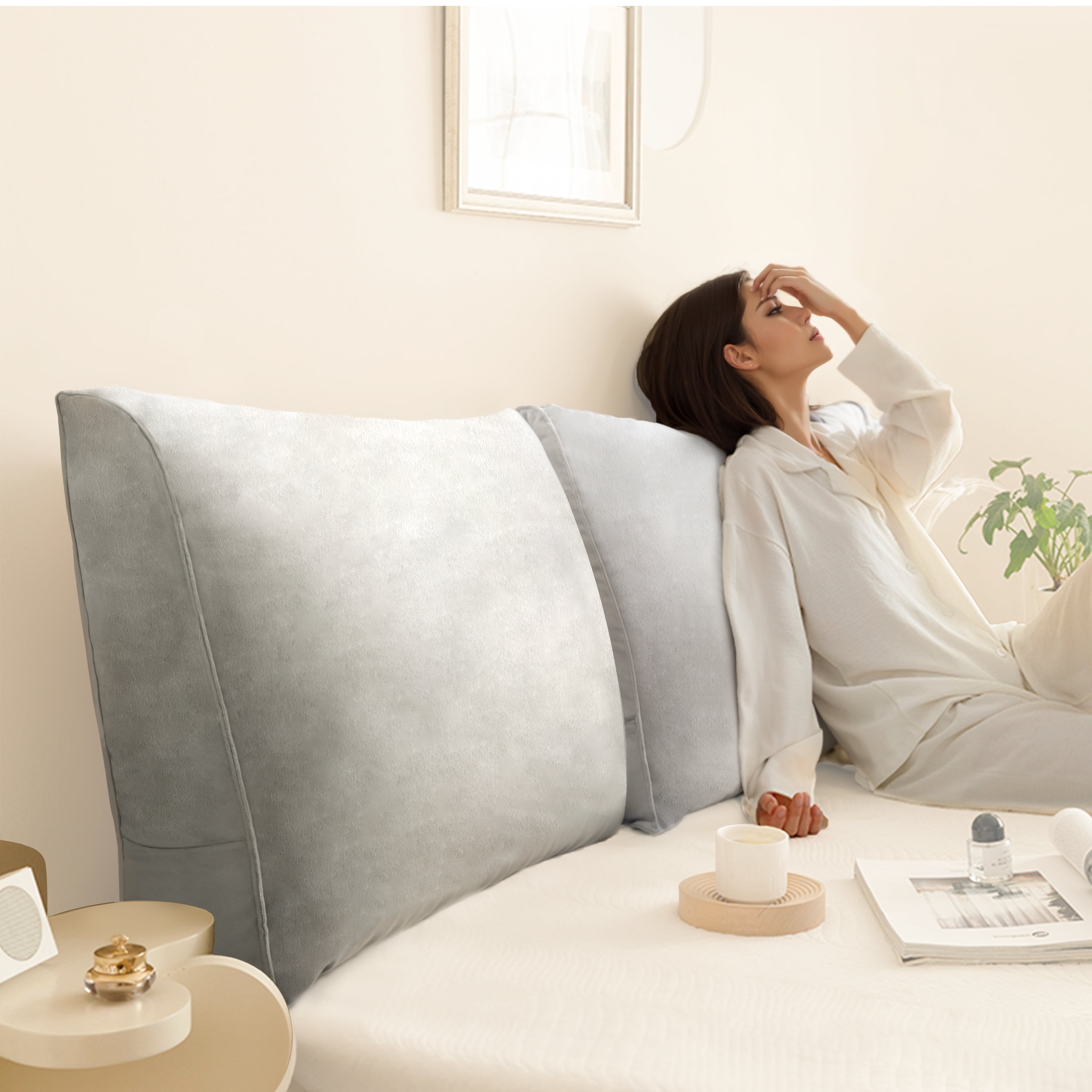 Rounuo Headboard Wedge Pillow Size Upgrade Bolster Reading Pillow Sofa Back Cushion Daybed Couch Backrest Bed Rest Back Support Tv Pillow for Sitting