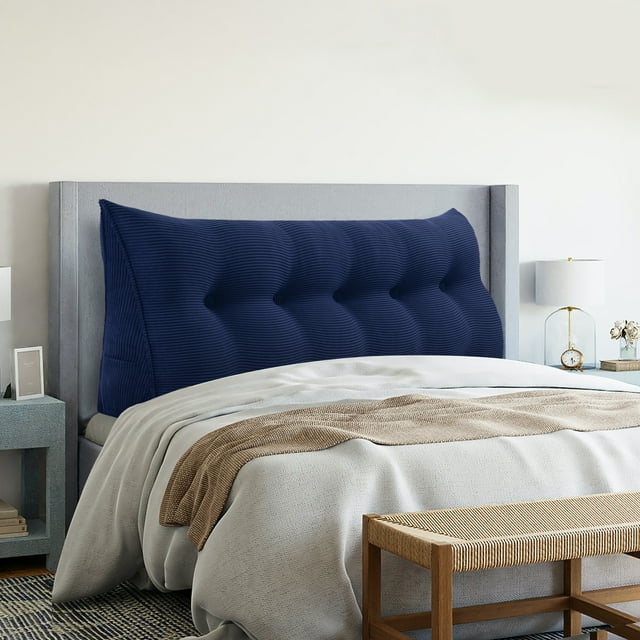 Rounuo Large Headboard Wedge Reading Pillow Backrest Bed Chairs Back Support for Sitting Up in Bed Large Daybed Bolster Back Rests Cushion Body Positioning Bedrest Corduroy Cover Queen Navy