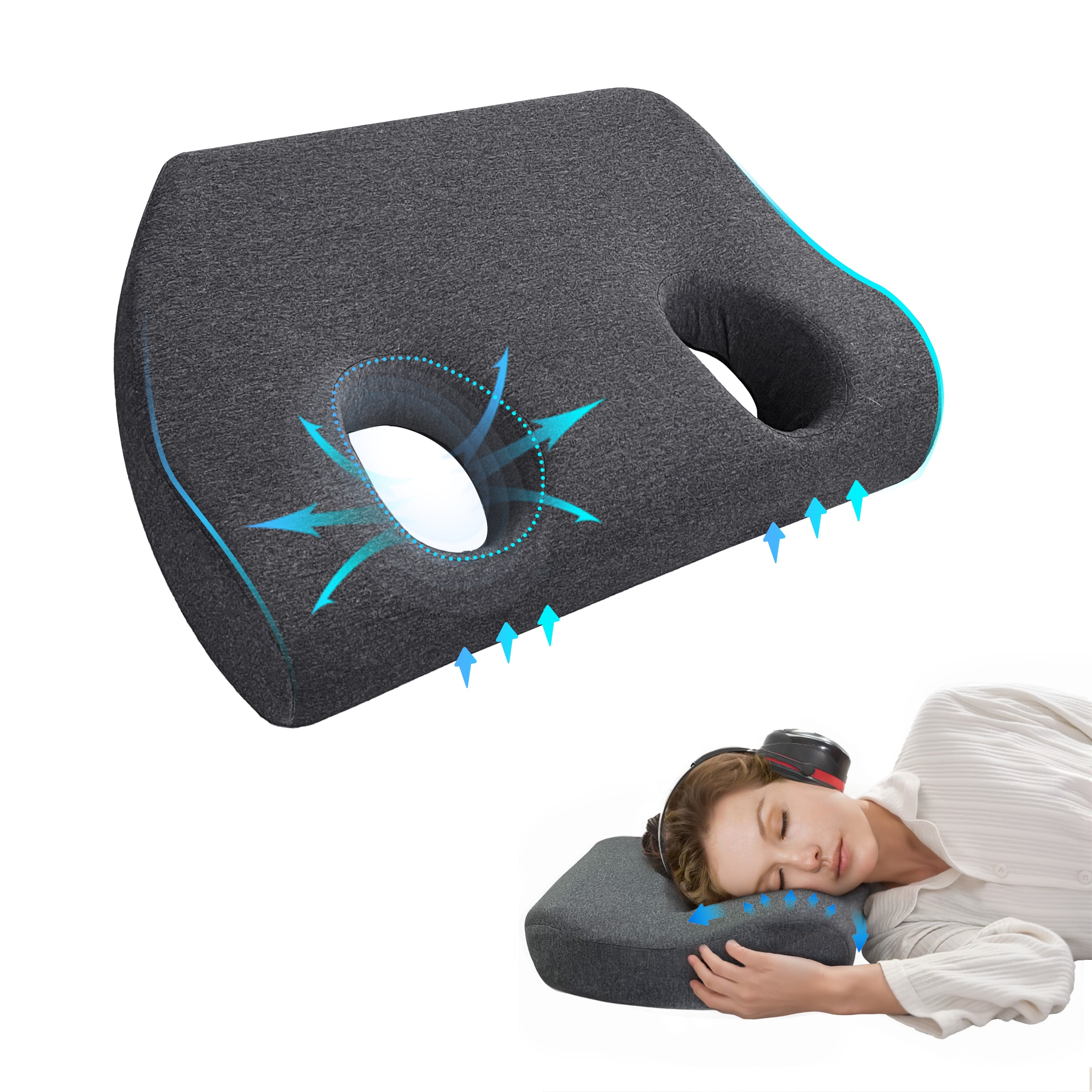 Rounuo Pillow with Ear Hole for Sleeping, Ear Piercing Pillows for Side Sleepers, Memory Foam
