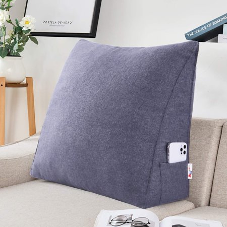 Rounuo Triangle Bolster Wedge Reading Pillow Back Support Cushion for Sitting Up on Sofa Bed, Padded Headboard Wall Cushion Daybed Couch Backrest Cushion Linen Cover Gray 24x8x20 Inch