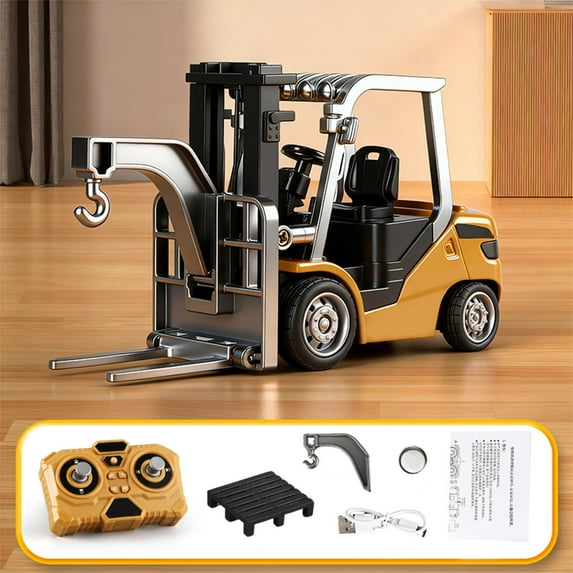 Rourlinge 1:64 Alloy Forklift Toy with Bluetooth Remote Control 2.4G Wireless 3 Speed Construction Vehicle Model for Adults Collectors Gift