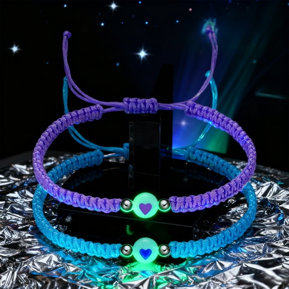 Rourlinge 2-Pack Friendship Bracelets for Couples, Jewelry Gift - Stretchable Adjustable Bead Bracelet with Heart Charm, Love Promise Bracelet for Him Her Best Friend